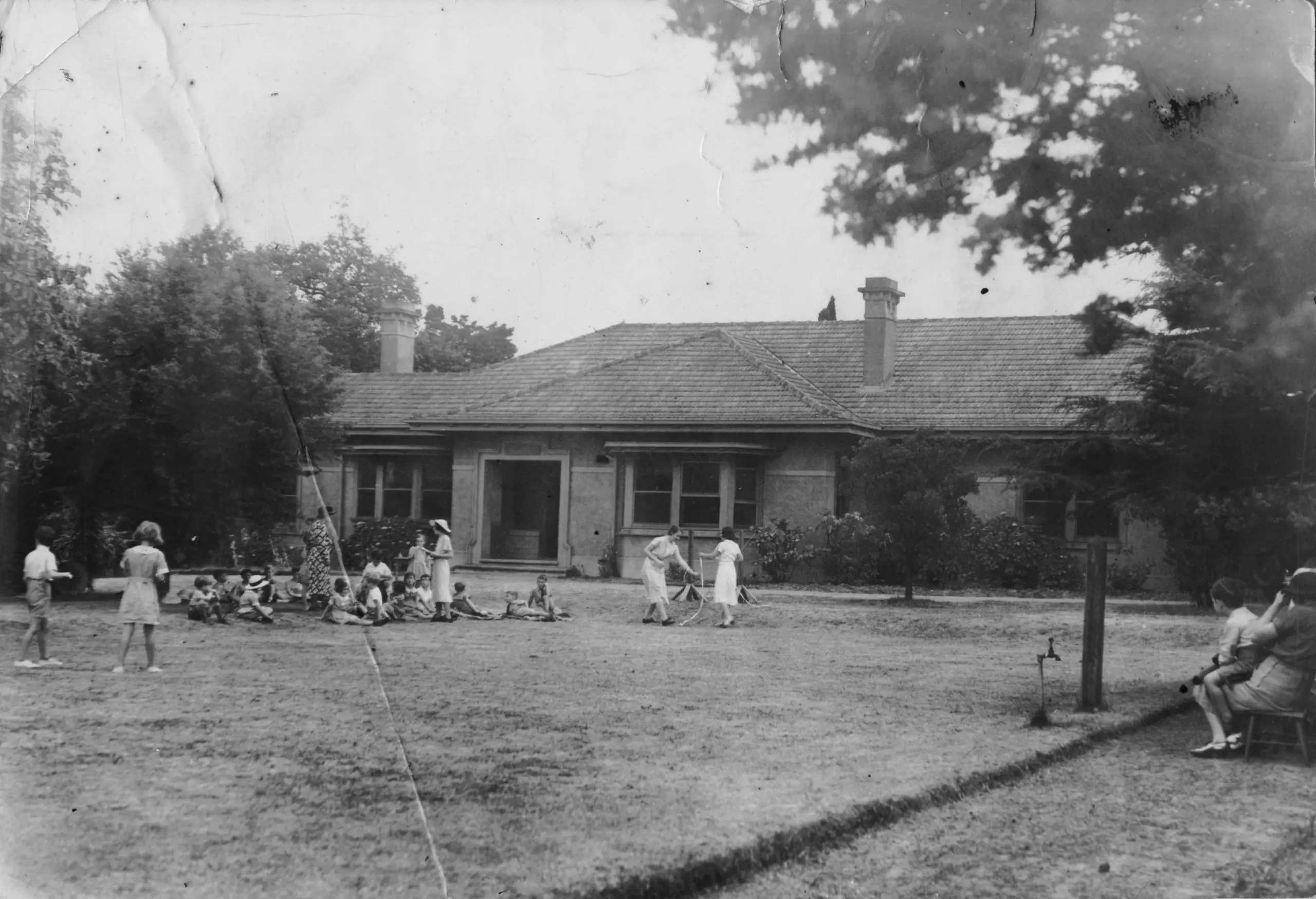 View of Arlington, 395 Barkers Road Kew, from front garden late 1930s with staff and students